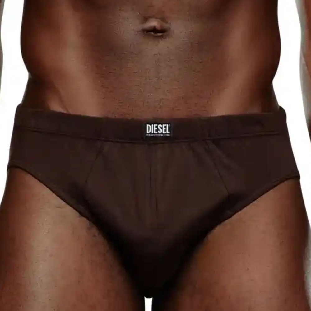 Diesel Men's Brown Umbr Briefs Underwear Cotton Stretch Logo Band Size Medium